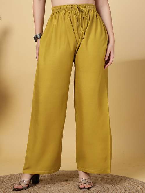 women solid high rise straight palazzo - 21968360 -  Standard Image - 0