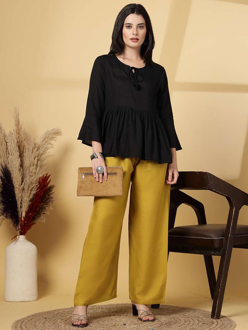 women solid high rise straight palazzo - 21968360 -  Standard Image - 5