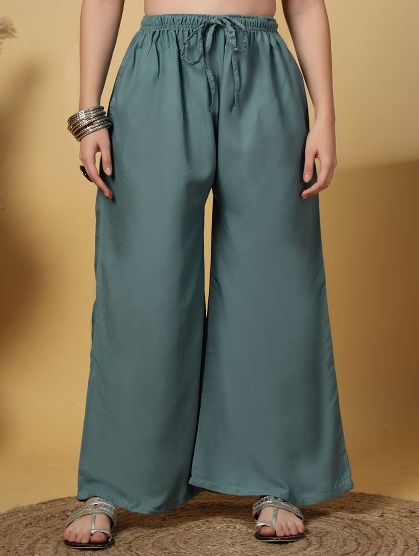 women solid high rise flared palazzo