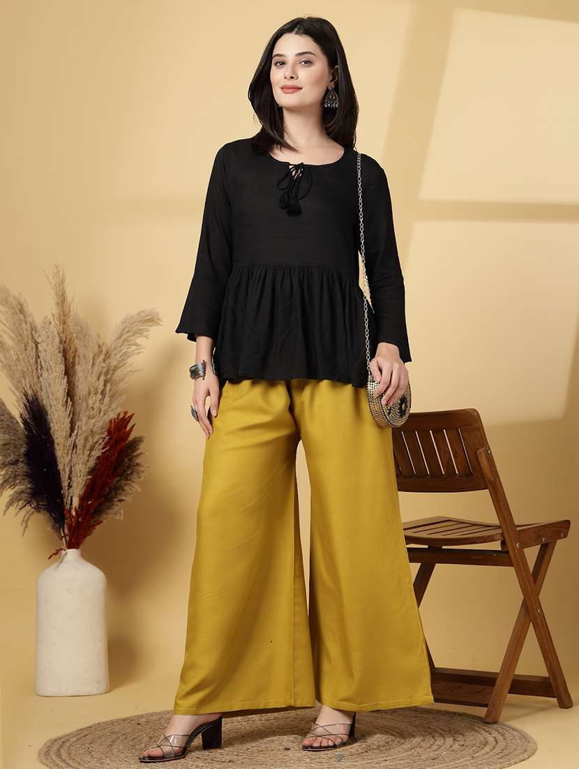 women solid high rise flared palazzo - 21968363 - Standard Image - 5