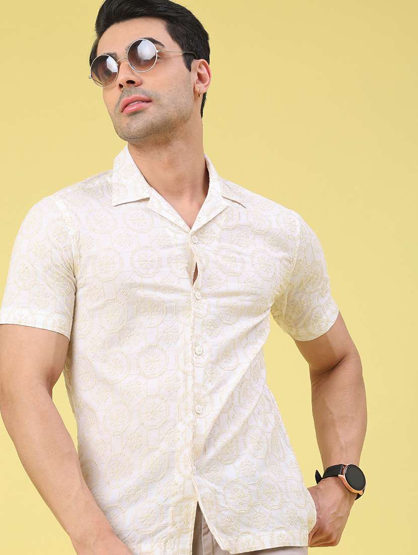 men solid with work short sleeve slim fit casual shirt