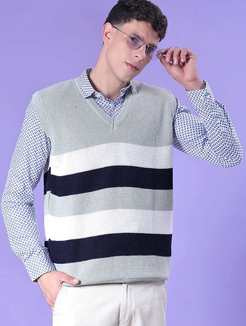 men striped sleeveless regular fit pullover