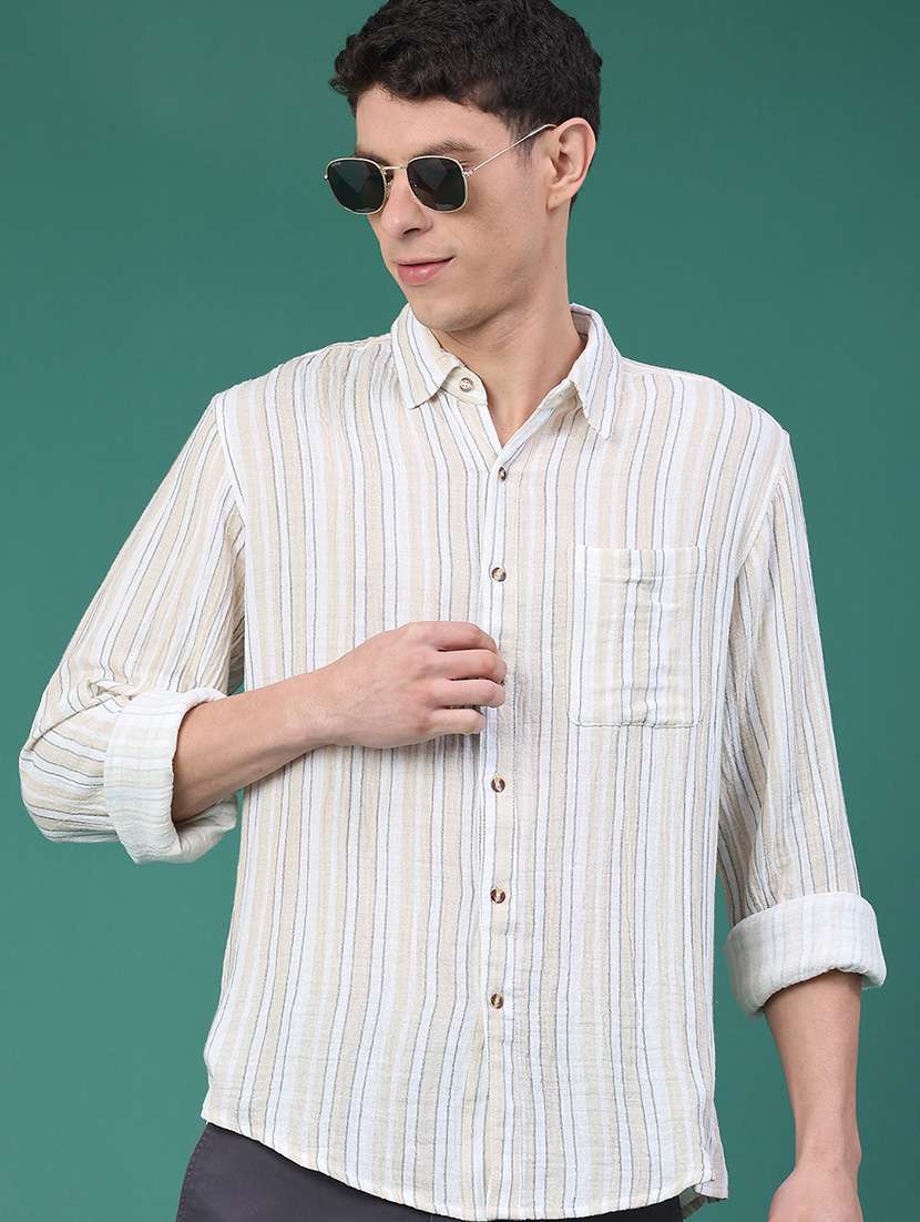 men striped long sleeve regular fit casual shirt