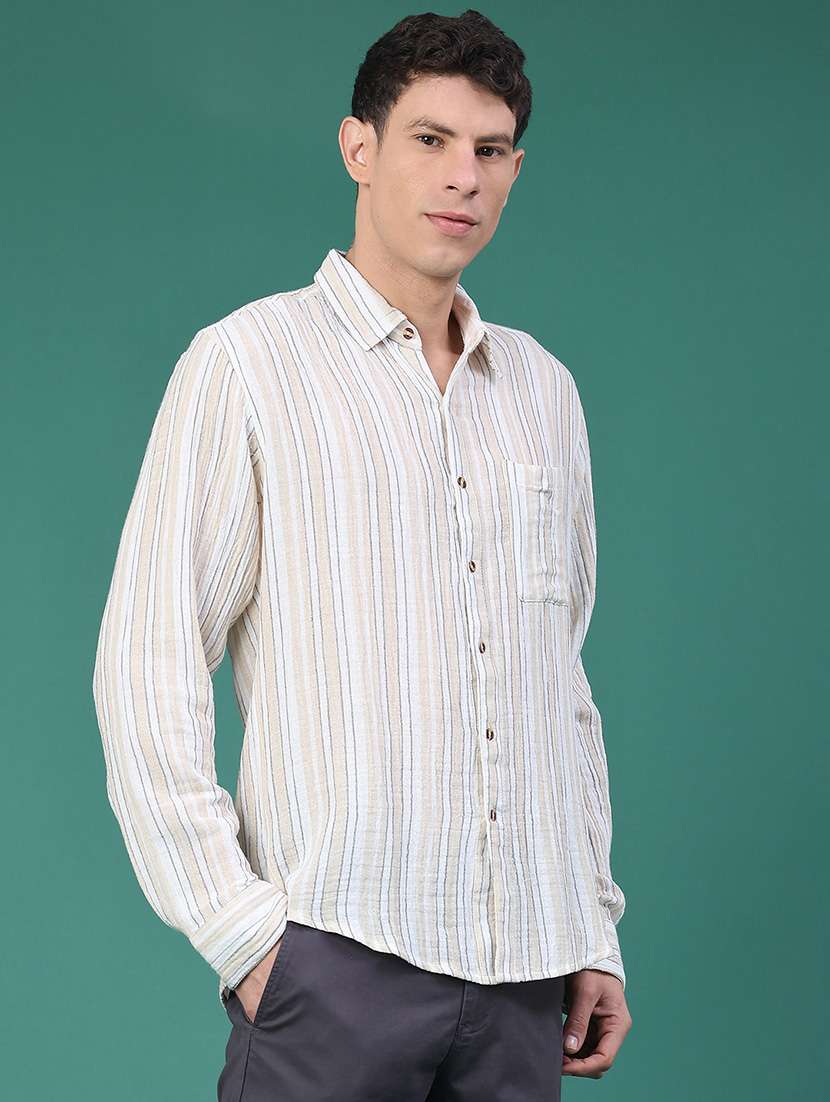 men striped long sleeve regular fit casual shirt - 21968429 -  Standard Image - 3