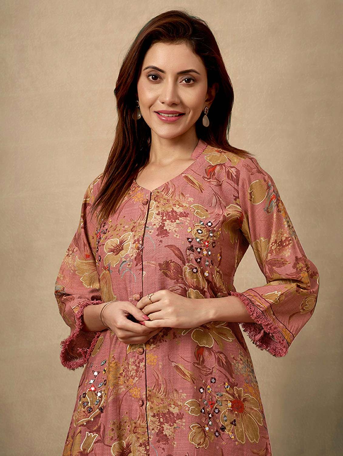 women floral three quarter sleeve ethnic co ord set - 21968497 -  Standard Image - 3