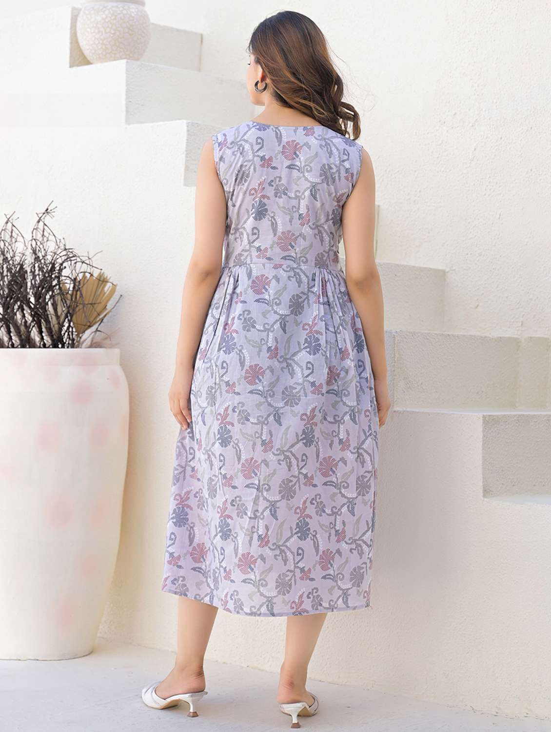 women grey printed sleeveless a-line dress - 21968506 - Standard Image - 3