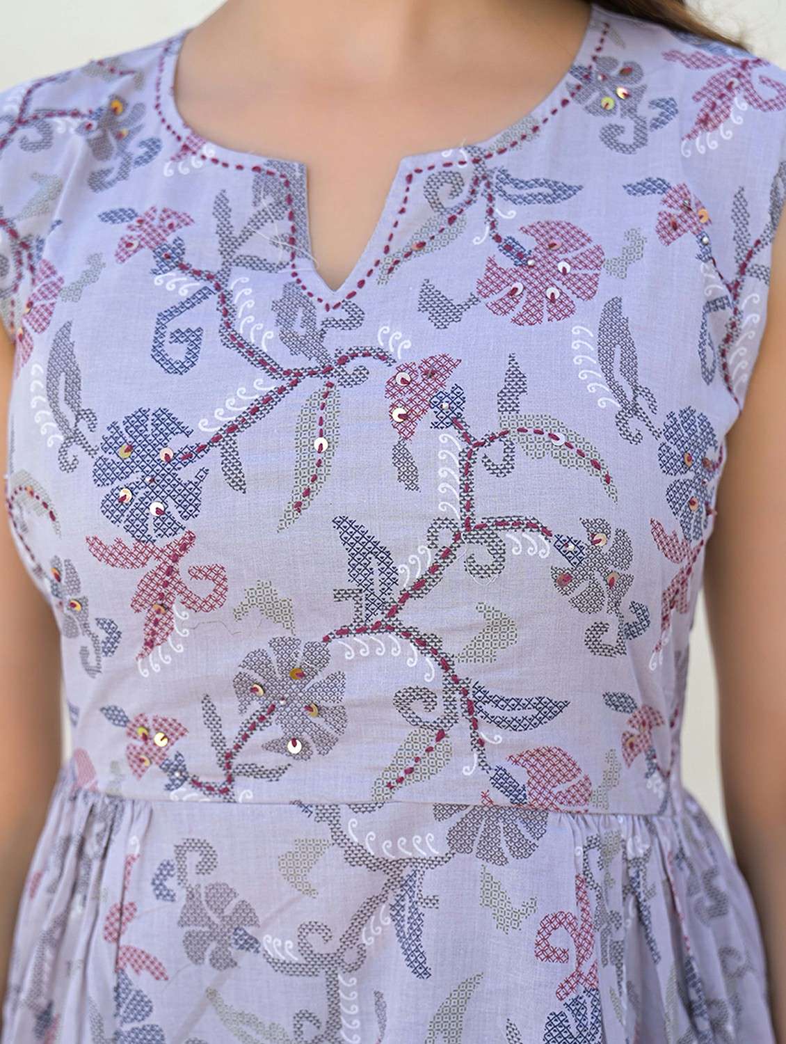 women grey printed sleeveless a-line dress - 21968506 - Standard Image - 5