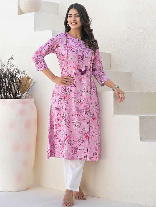 women three quarter sleeve a-line kurta - 21968509 -  Standard Image - 0
