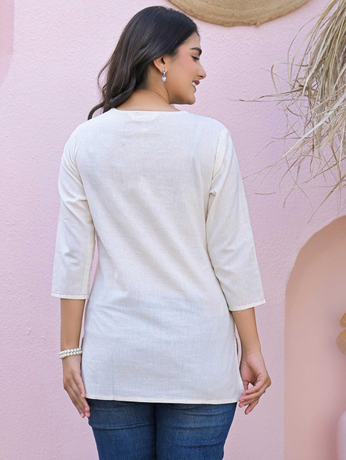 women embroidered three quarter sleeve kurti - 21968522 - Standard Image - 3