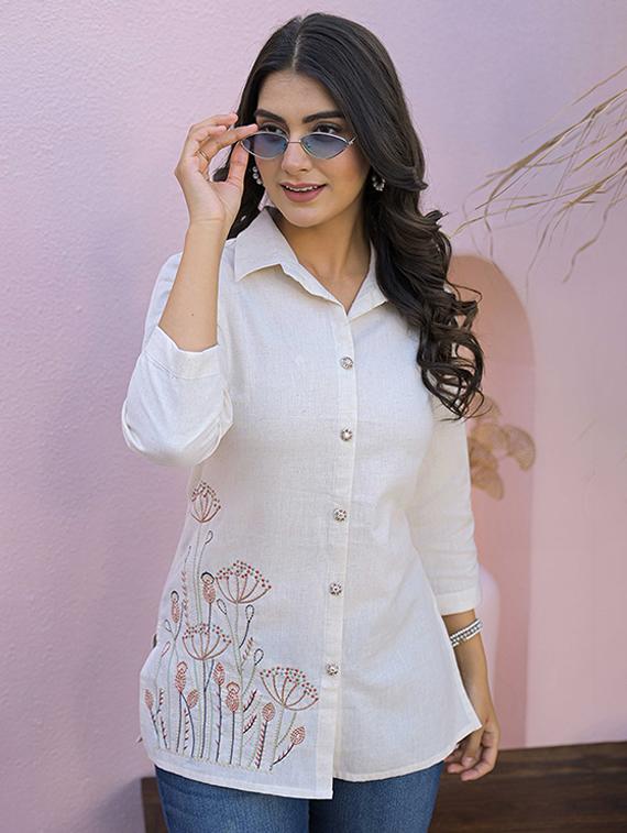 women white embroidered collared shirt