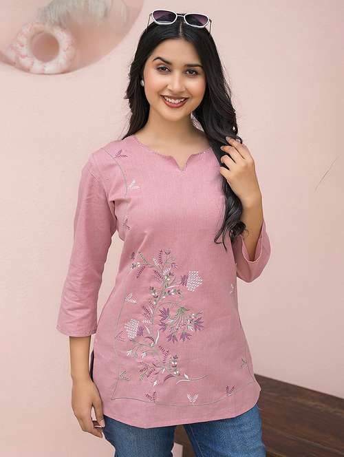 women embroidered three quarter sleeve kurti - 21968526 -  Standard Image - 0