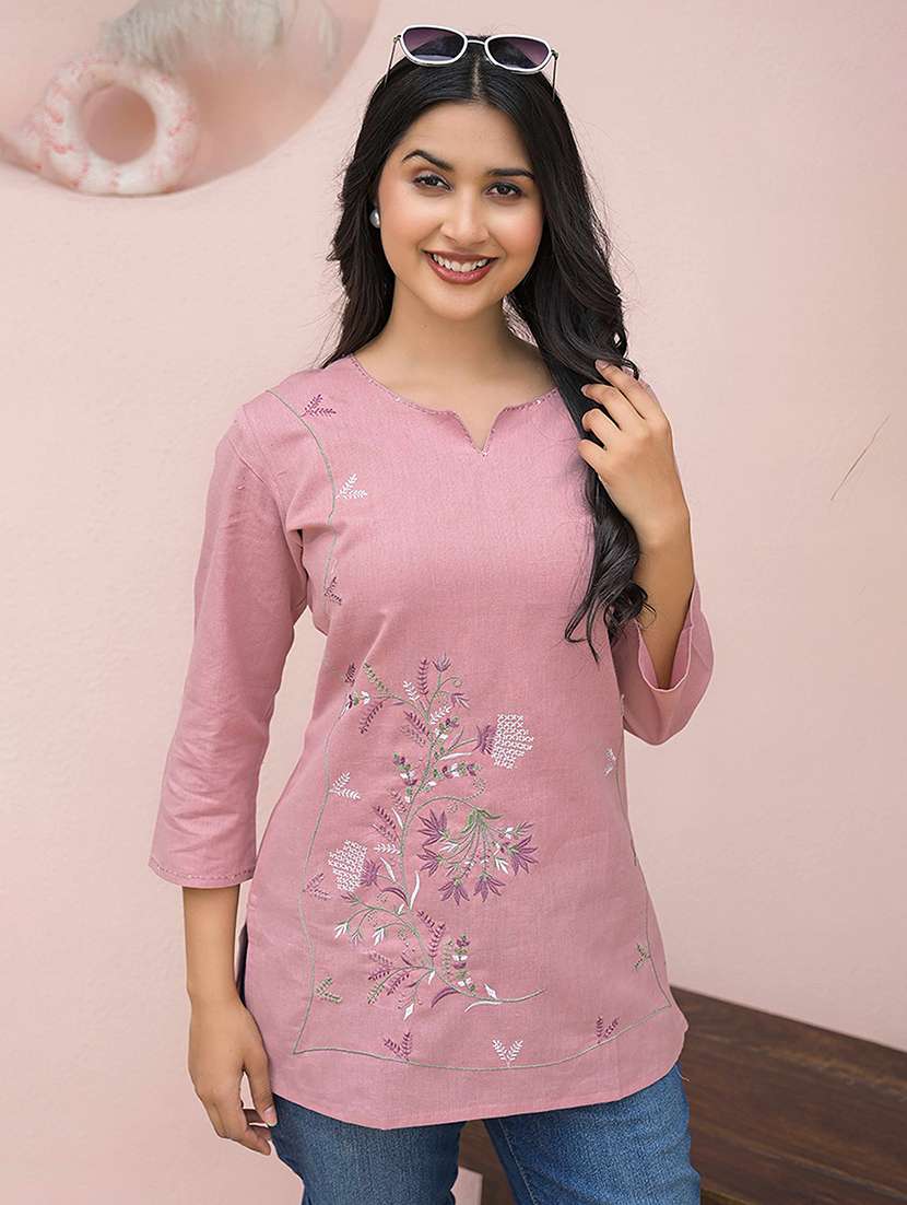women embroidered three quarter sleeve kurti