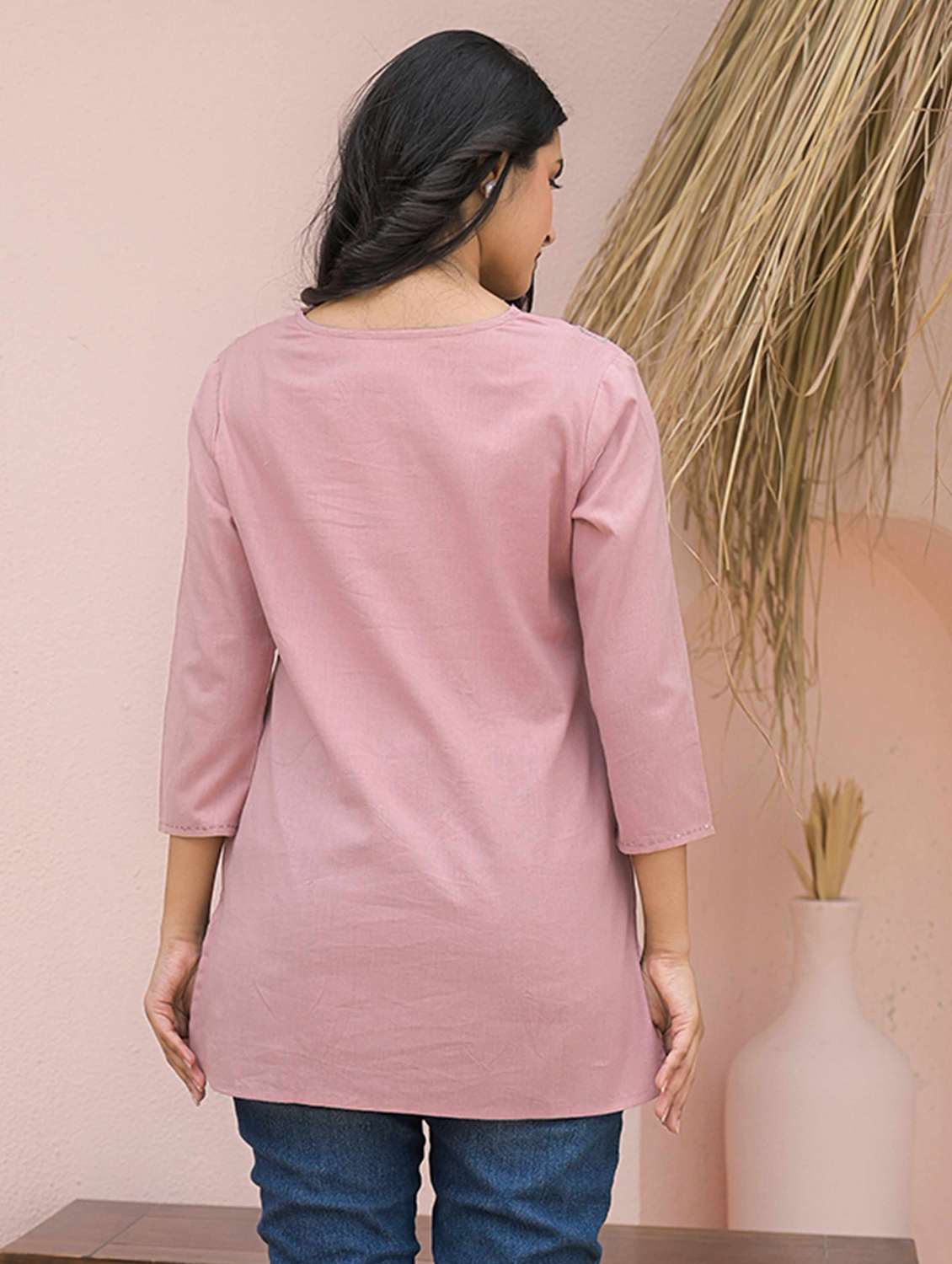 women embroidered three quarter sleeve kurti - 21968526 -  Standard Image - 3