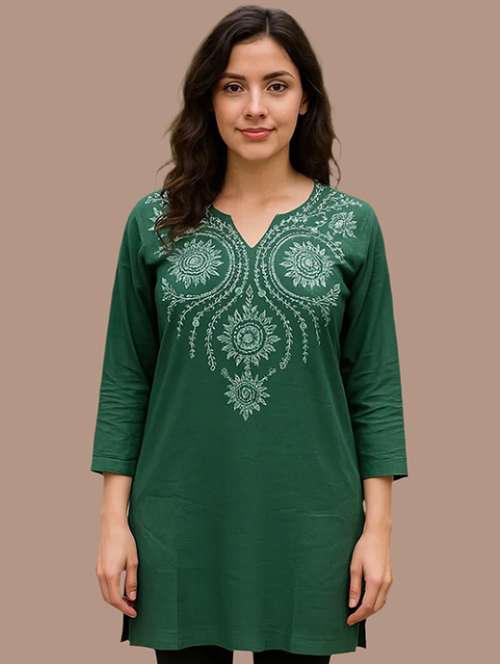 women embroidered three quarter sleeve kurti - 21968528 -  Standard Image - 0