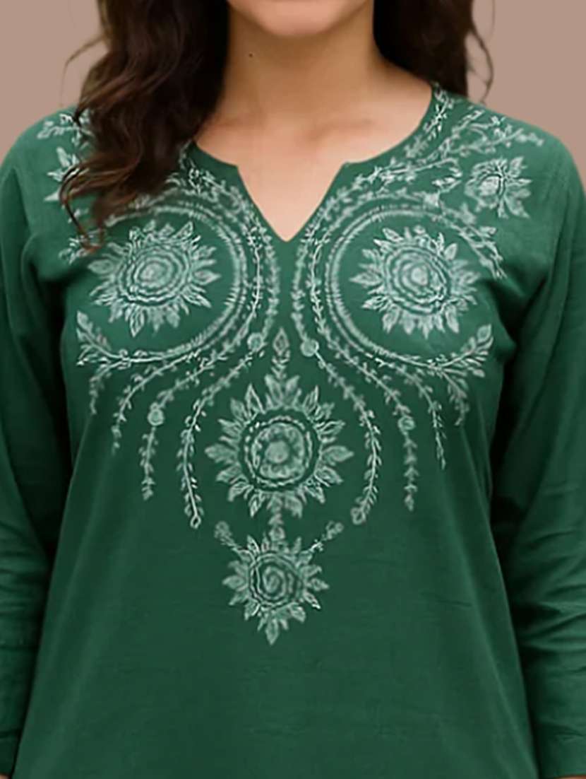 women embroidered three quarter sleeve kurti - 21968528 -  Standard Image - 3