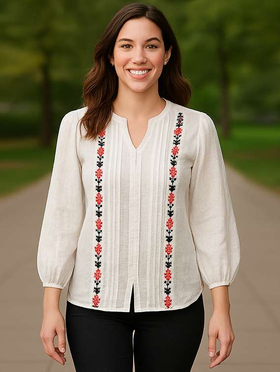 women embroidered puff sleeve top