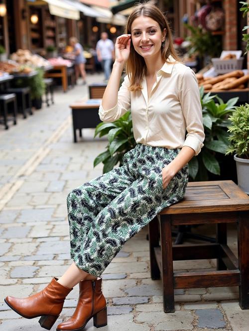 women printed mid rise straight trouser - 21968577 - Standard Image - 0