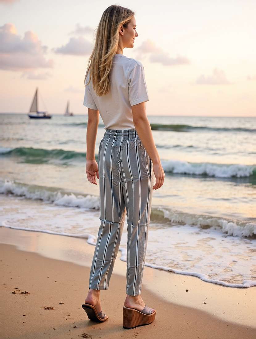 women grey striped mid rise pyjama - 21968579 - Standard Image - 5
