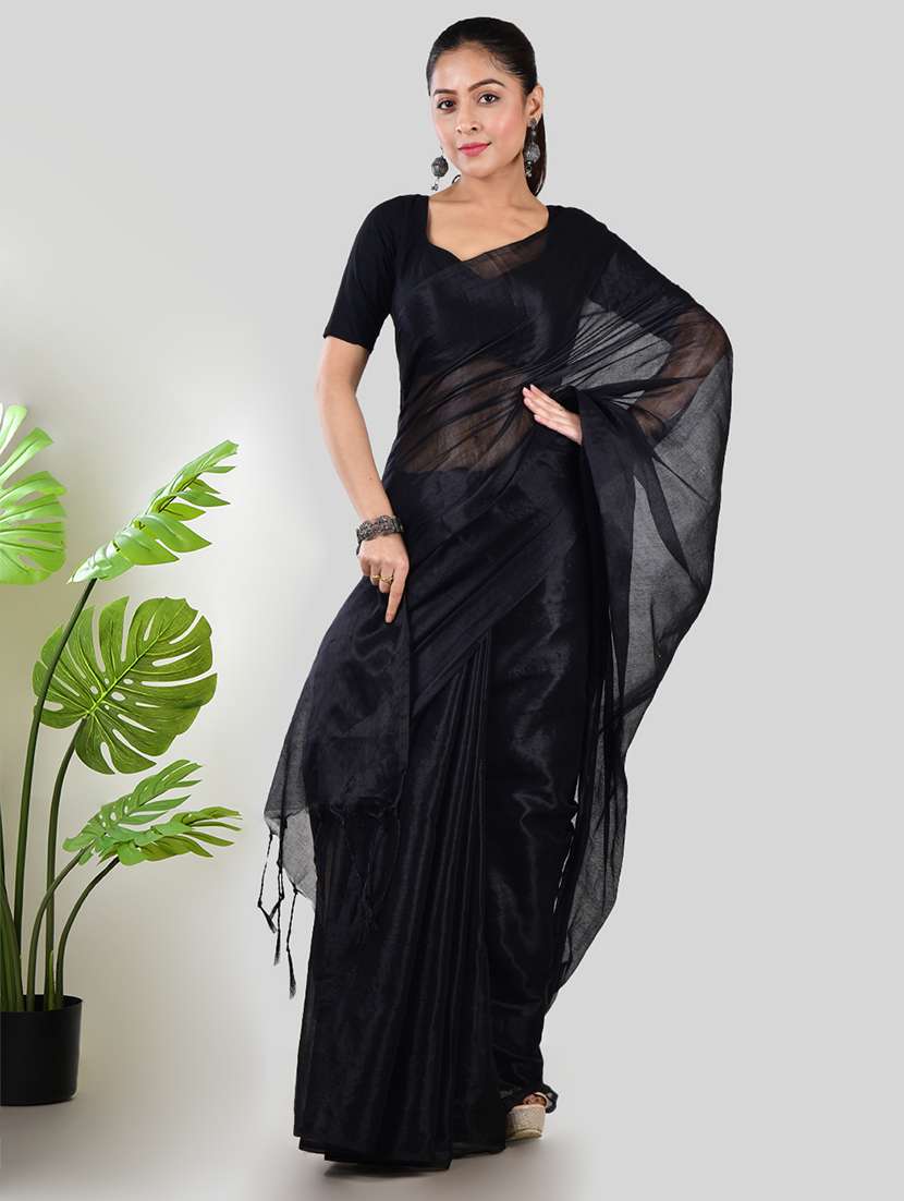 women solid plain saree with blouse