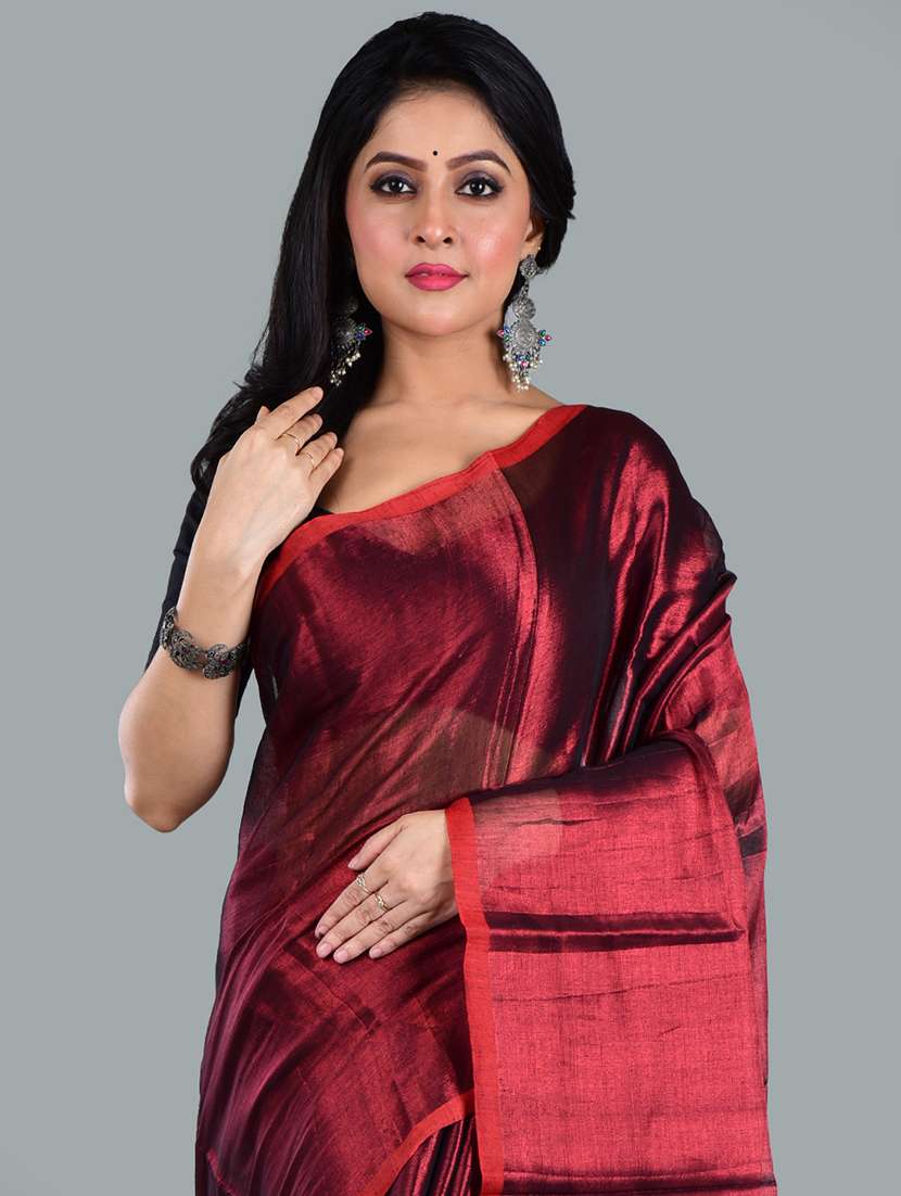 women solid plain saree with blouse - 21968596 -  Standard Image - 3