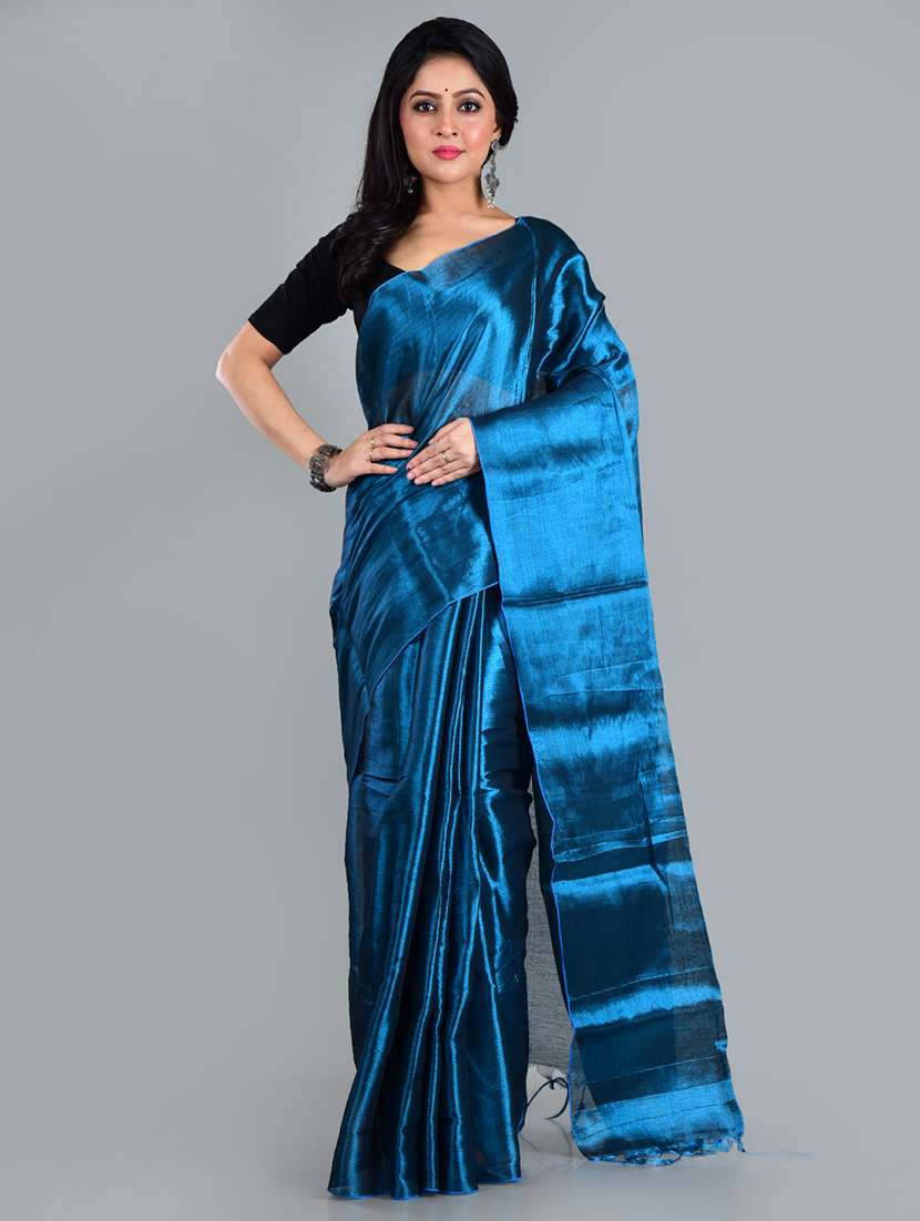 women solid plain saree with blouse