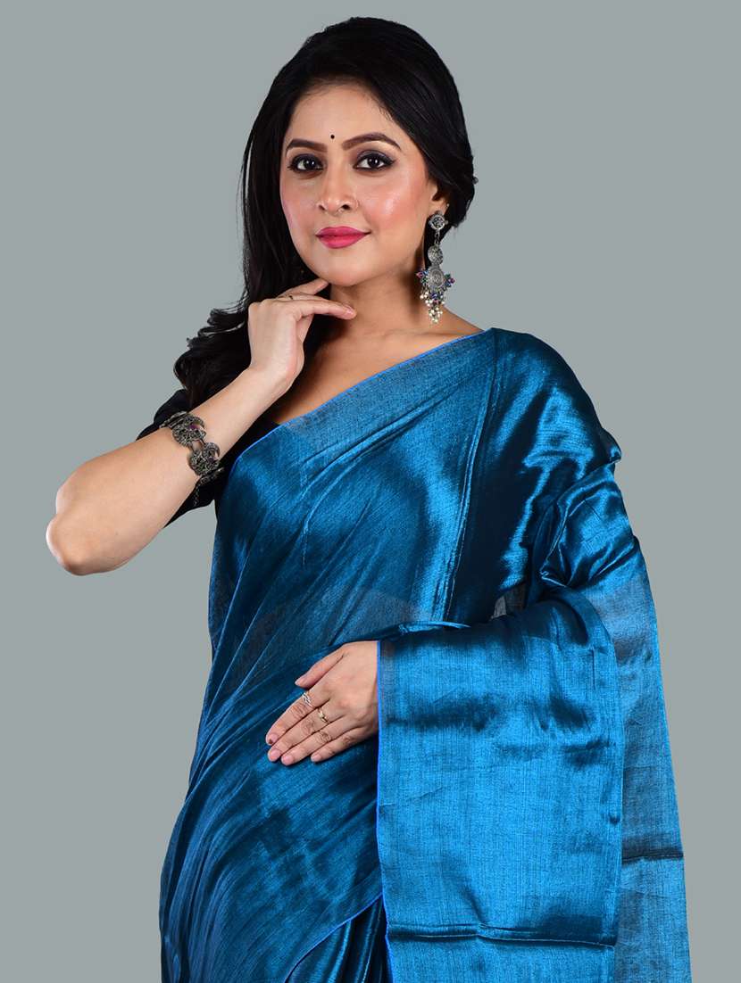women solid plain saree with blouse - 21968598 - Standard Image - 3