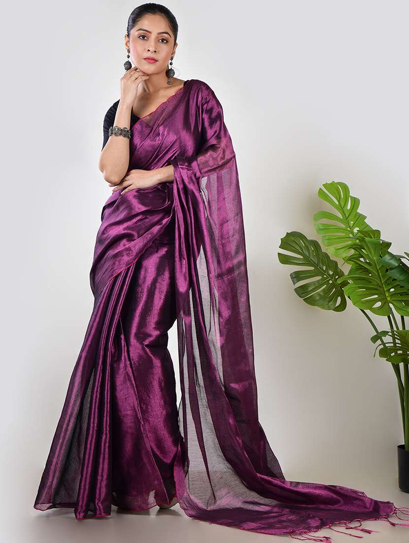 women solid plain saree with blouse