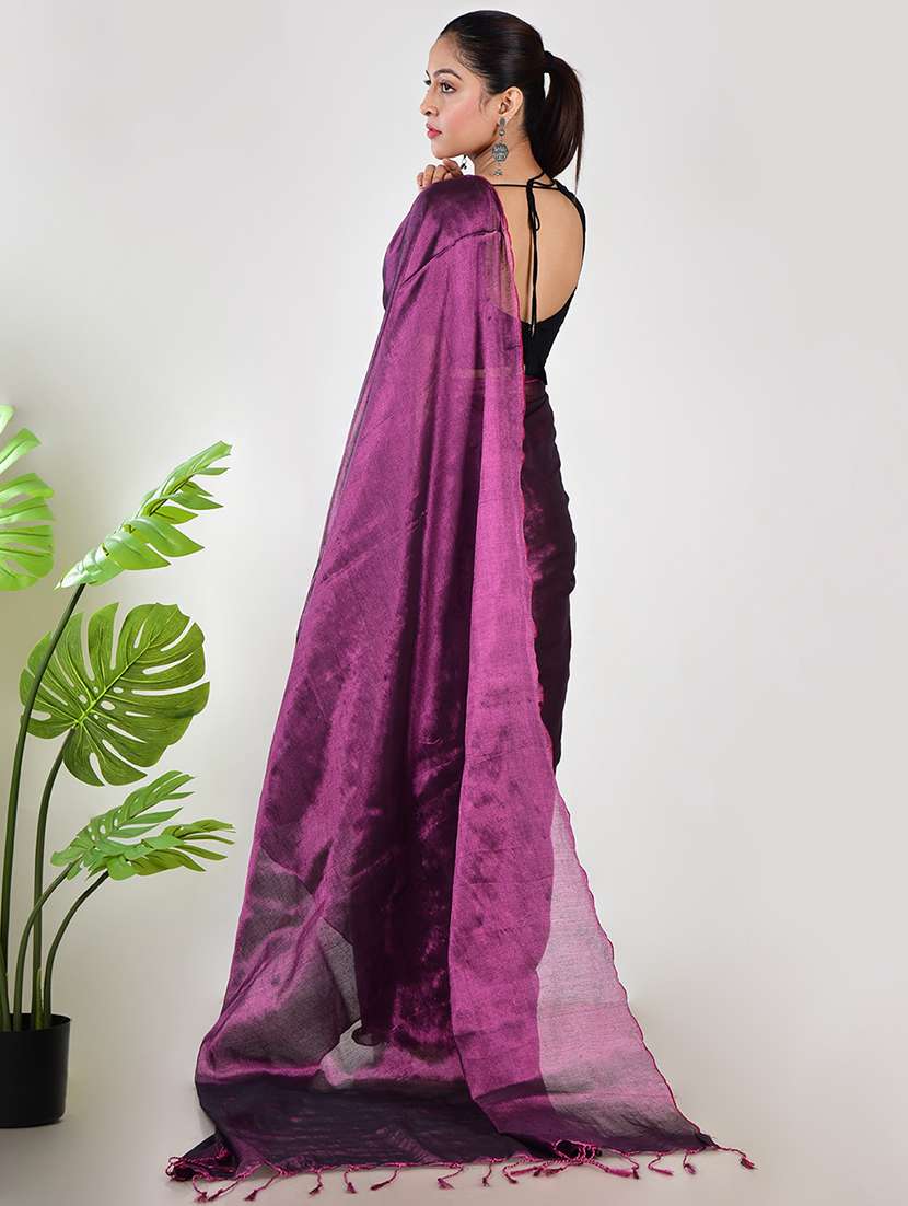 women solid plain saree with blouse - 21968602 - Standard Image - 3