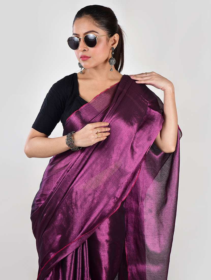 women solid plain saree with blouse - 21968602 - Standard Image - 5