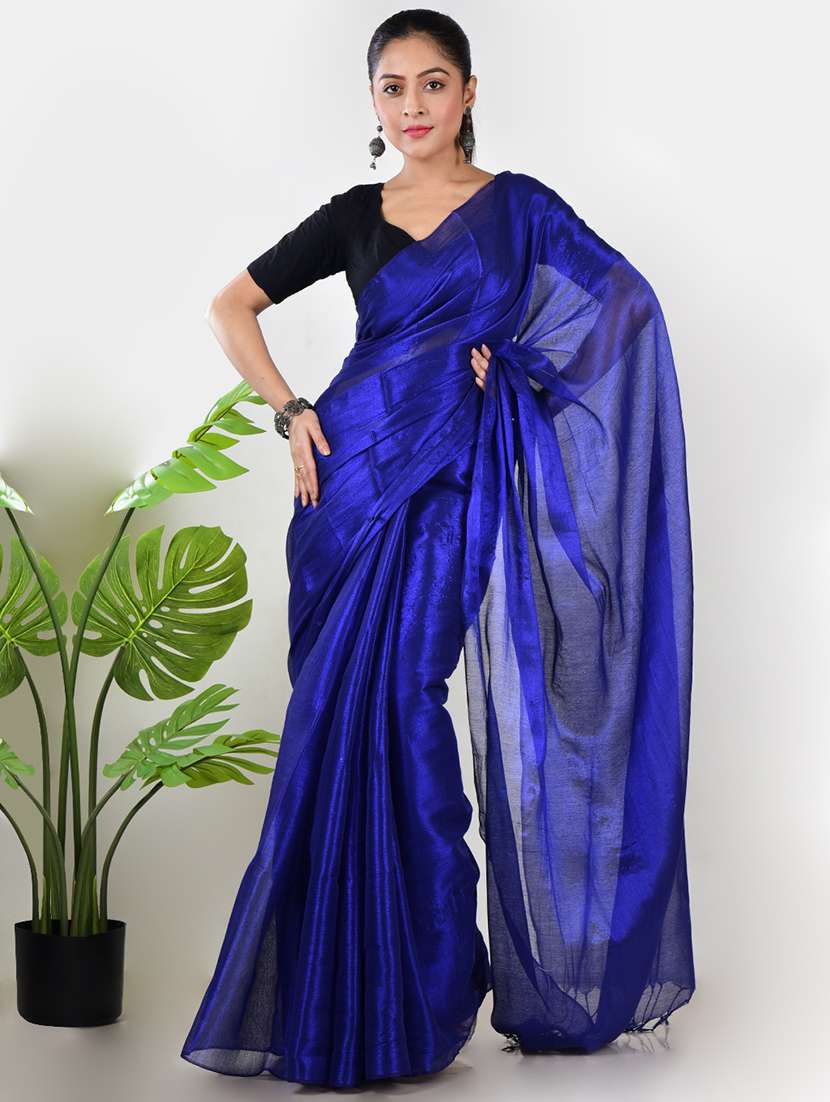 women solid plain saree with blouse