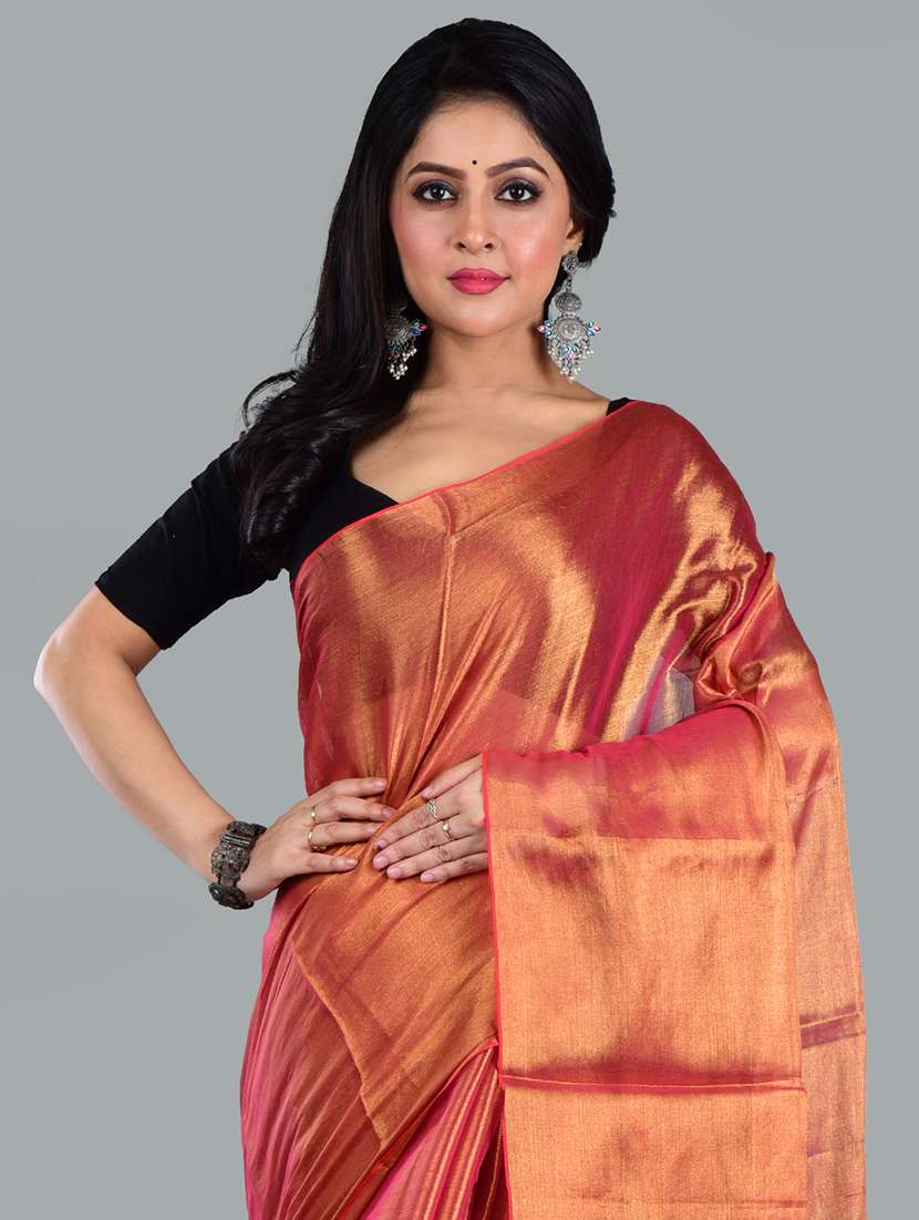 women solid plain saree with blouse - 21968608 -  Standard Image - 3