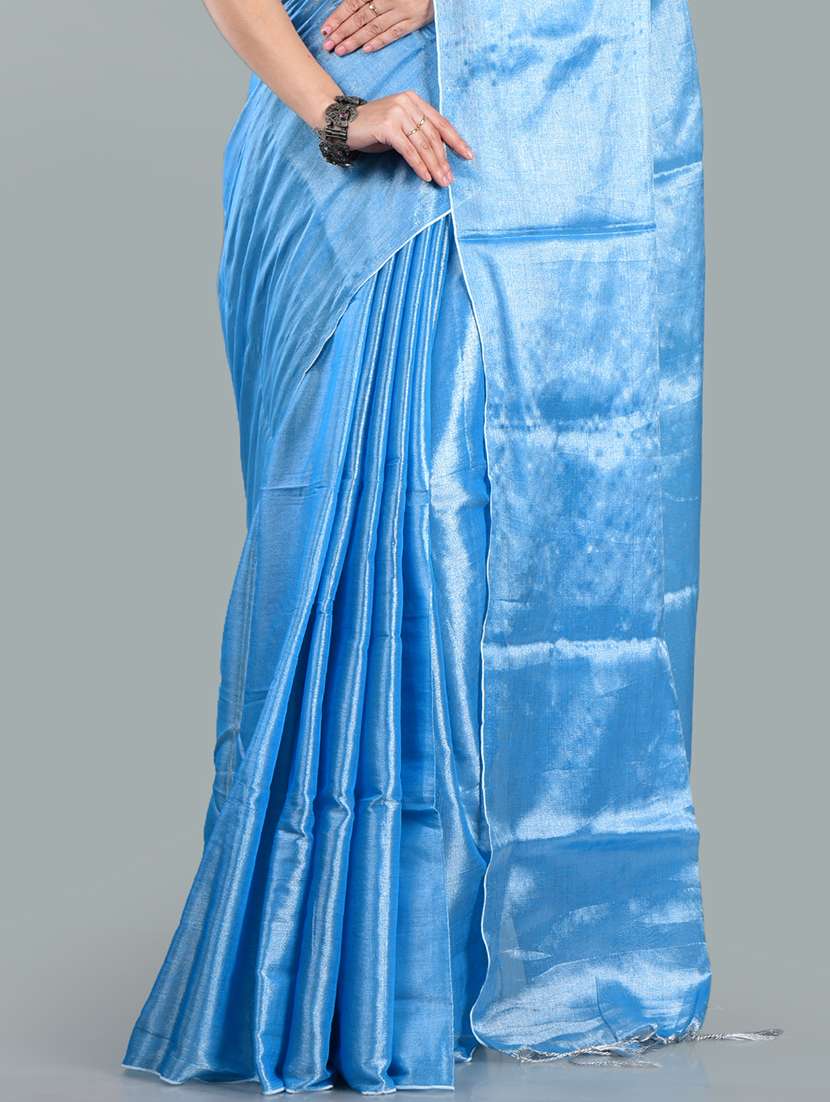 women solid plain saree with blouse - 21968609 - Standard Image - 3