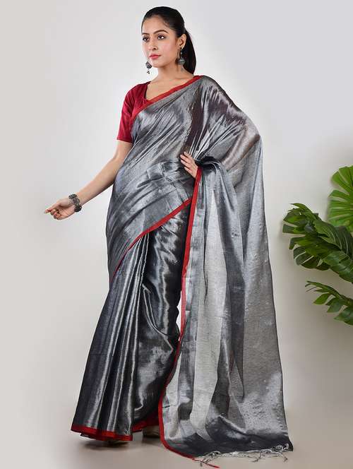 women solid plain saree with blouse - 21968612 - Standard Image - 0