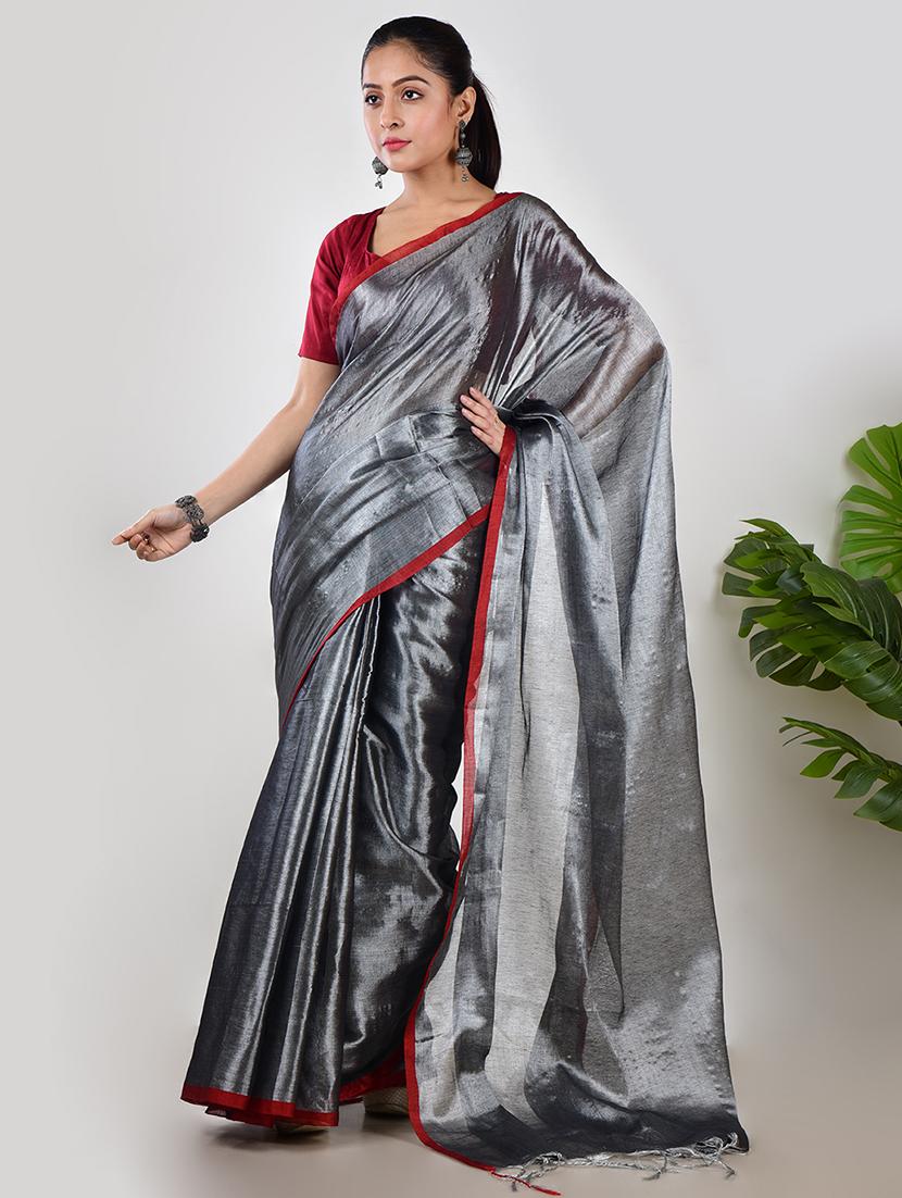 women solid plain saree with blouse - 21968612 - Zoom Image - 0