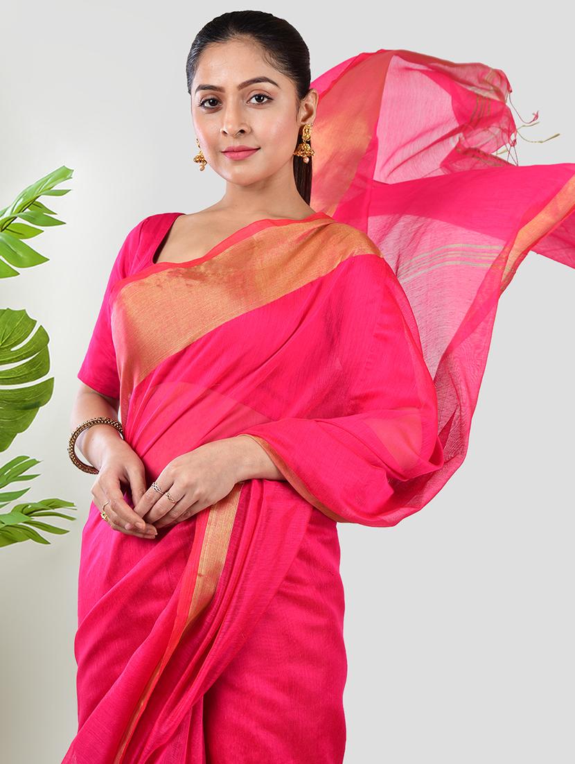 women solid with bordered saree with blouse - 21968614 - Standard Image - 3