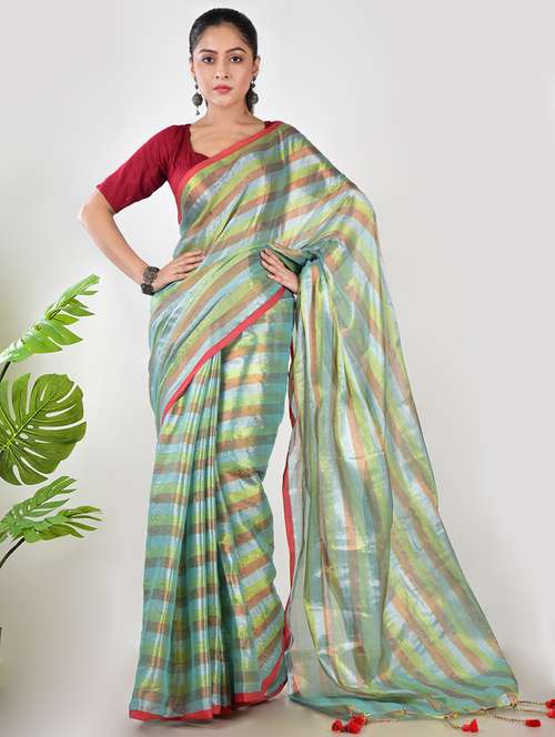 women striped printed saree with blouse - 21968621 -  Standard Image - 0