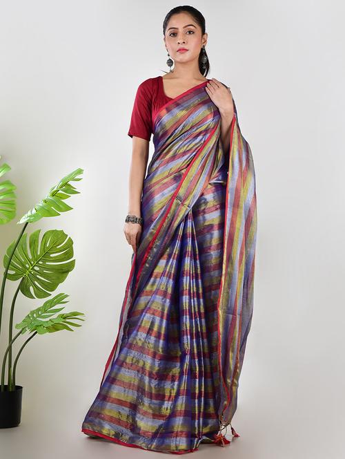 women striped printed saree with blouse - 21968622 -  Standard Image - 0