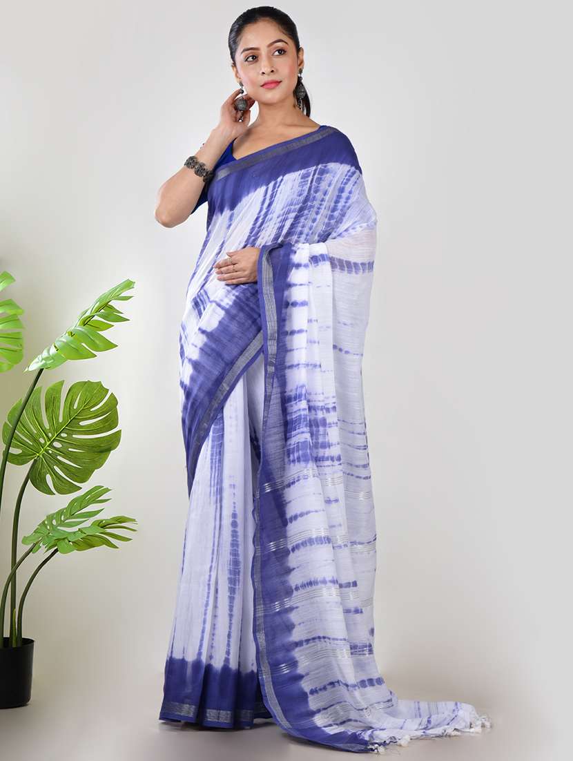 women blue printed saree with blouse - 21968624 -  Zoom Image - 0