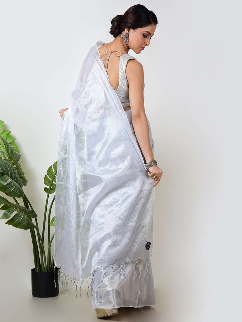 women solid plain saree with blouse - 21968626 - Standard Image - 3