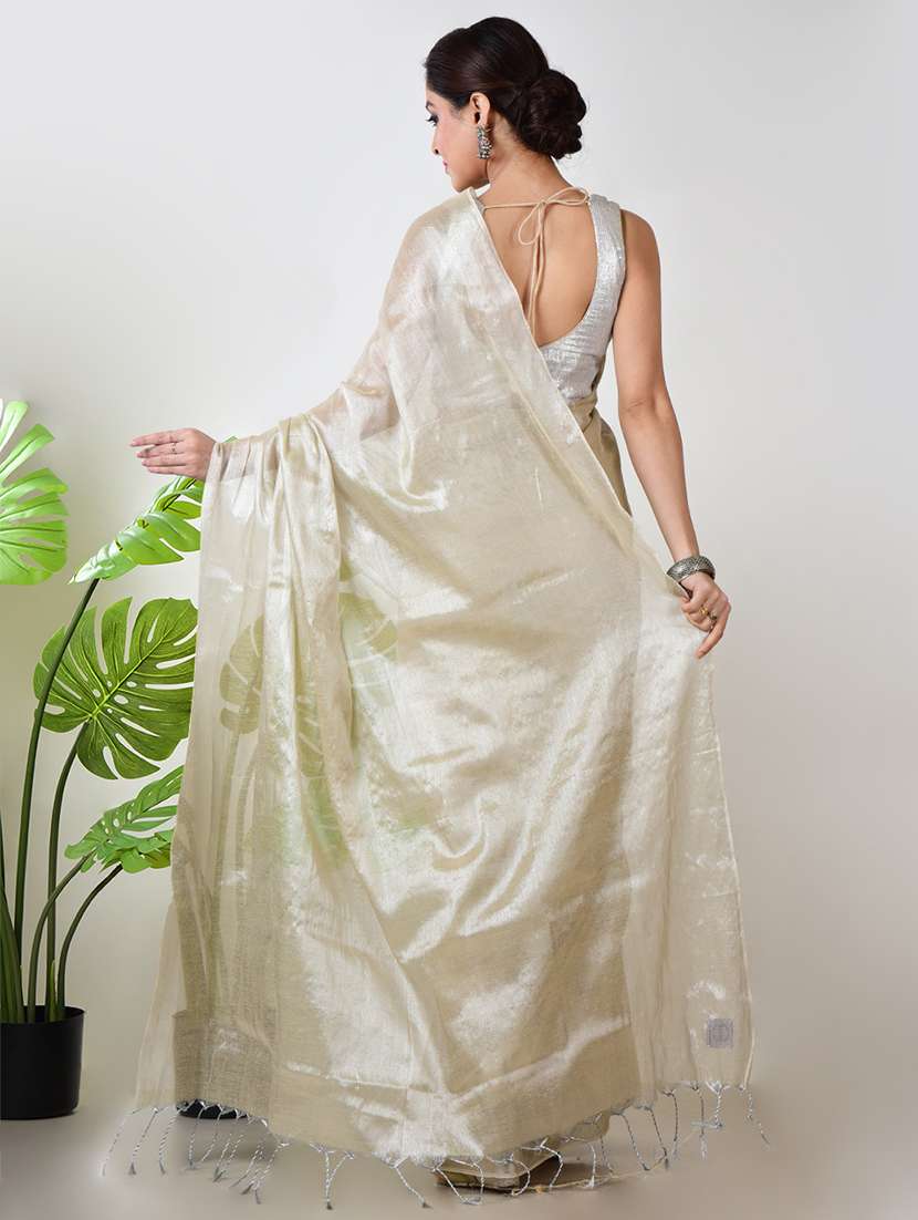 women solid plain saree with blouse - 21968627 - Standard Image - 3