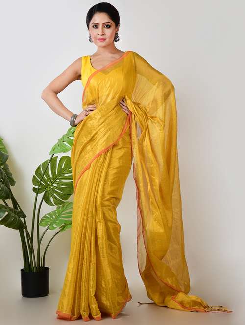 women solid plain saree with blouse - 21968628 -  Standard Image - 0
