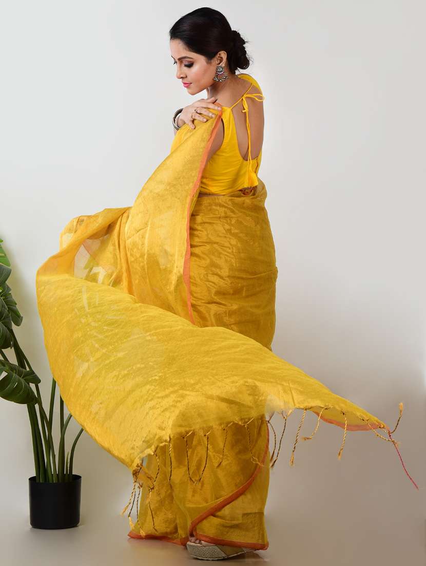 women solid plain saree with blouse - 21968628 -  Standard Image - 3