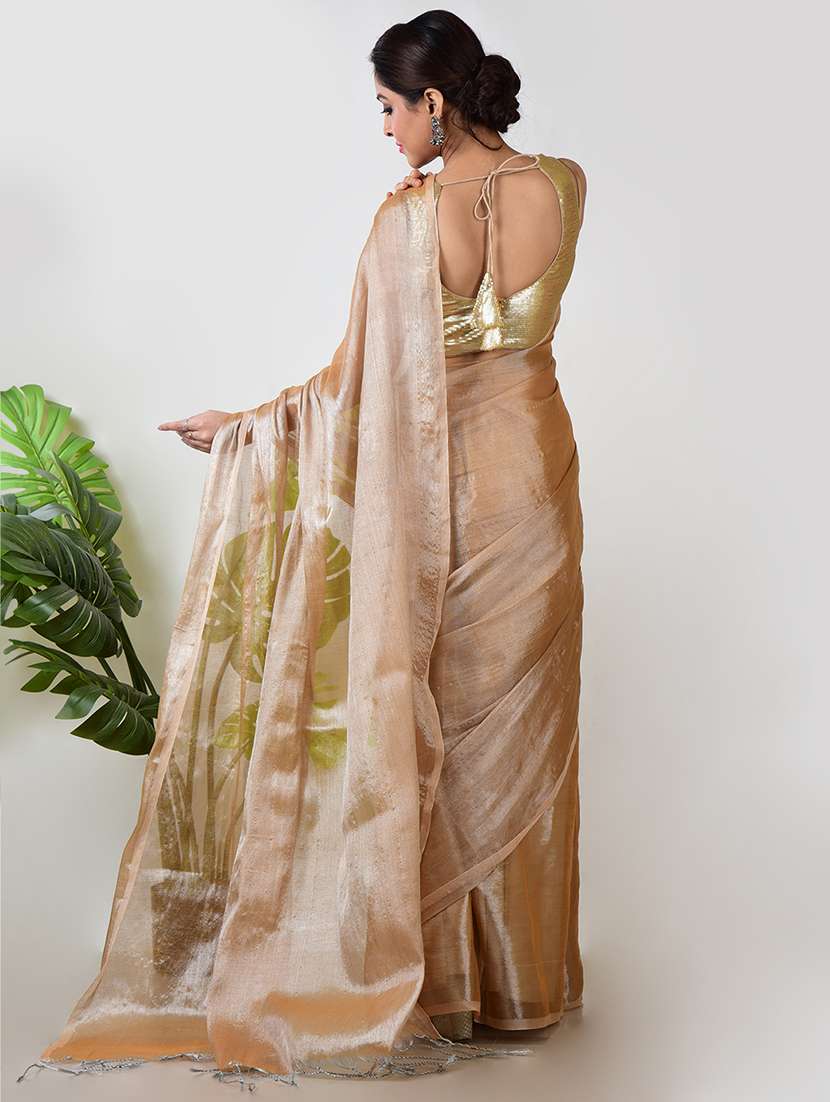 women solid plain saree with blouse - 21968629 - Standard Image - 3