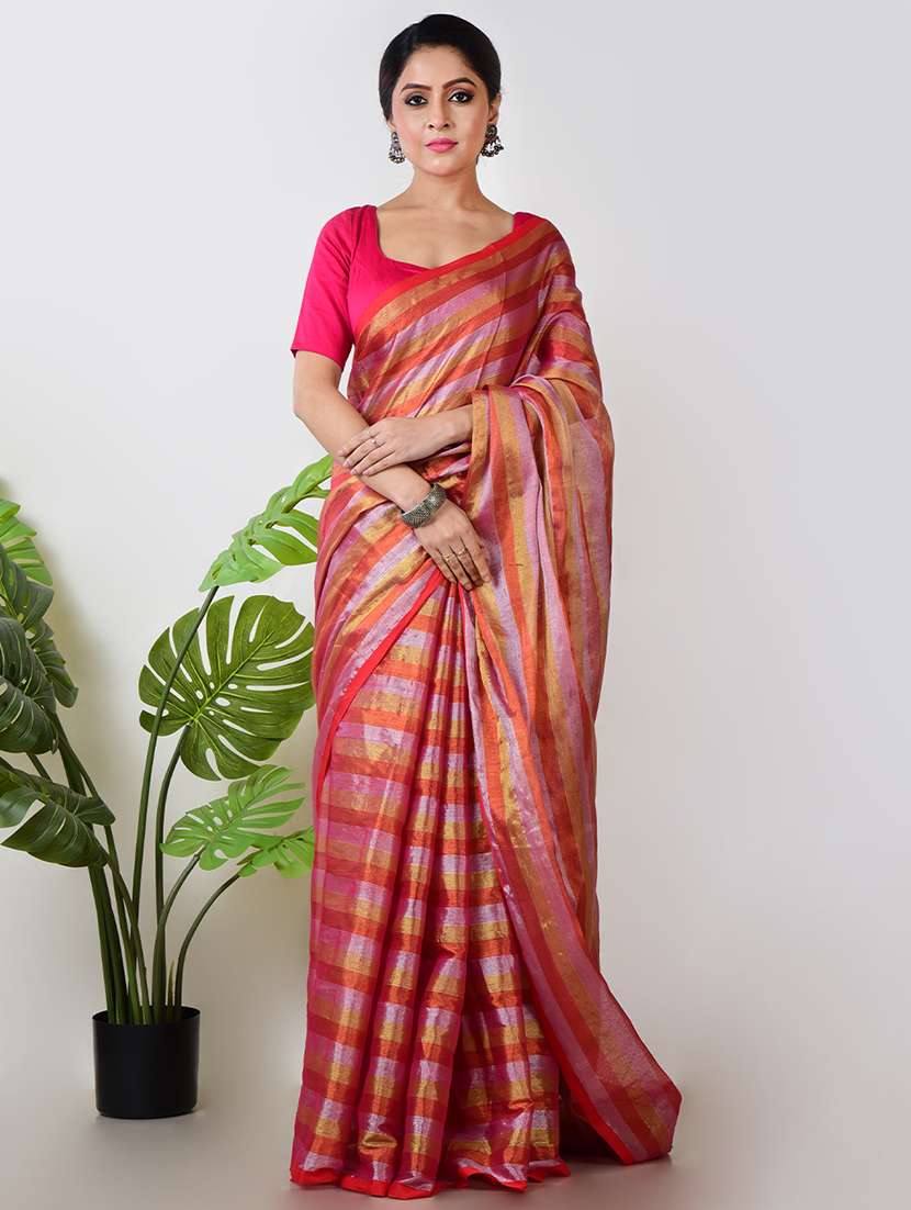 women striped printed saree with blouse