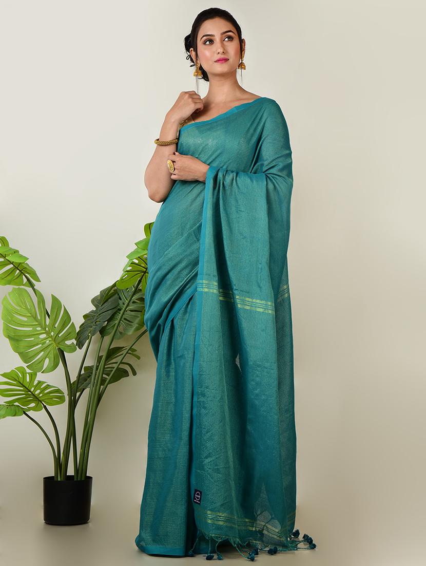 women solid plain saree with blouse - 21968636 - Zoom Image - 0