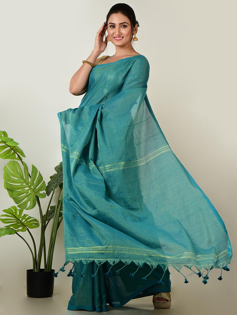 women solid plain saree with blouse - 21968636 - Standard Image - 3