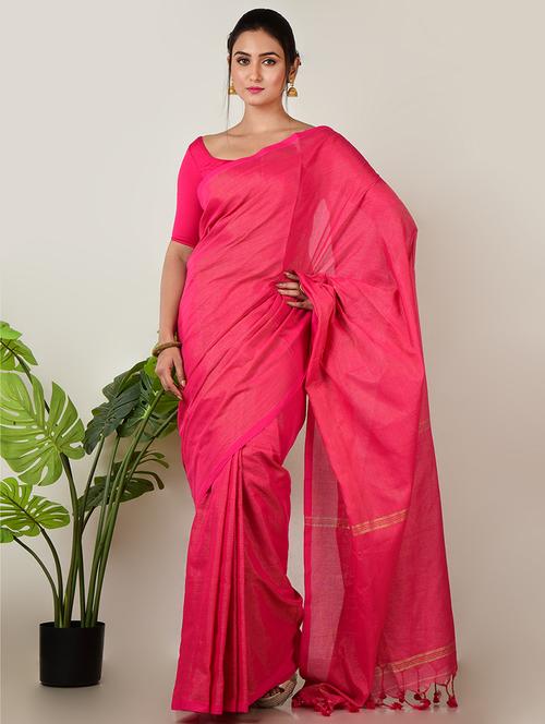 women solid plain saree with blouse - 21968637 - Standard Image - 0