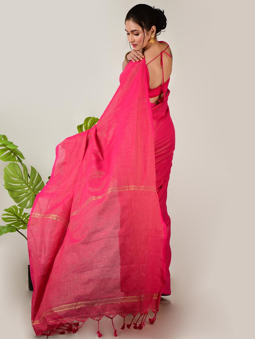 women solid plain saree with blouse - 21968637 - Standard Image - 3