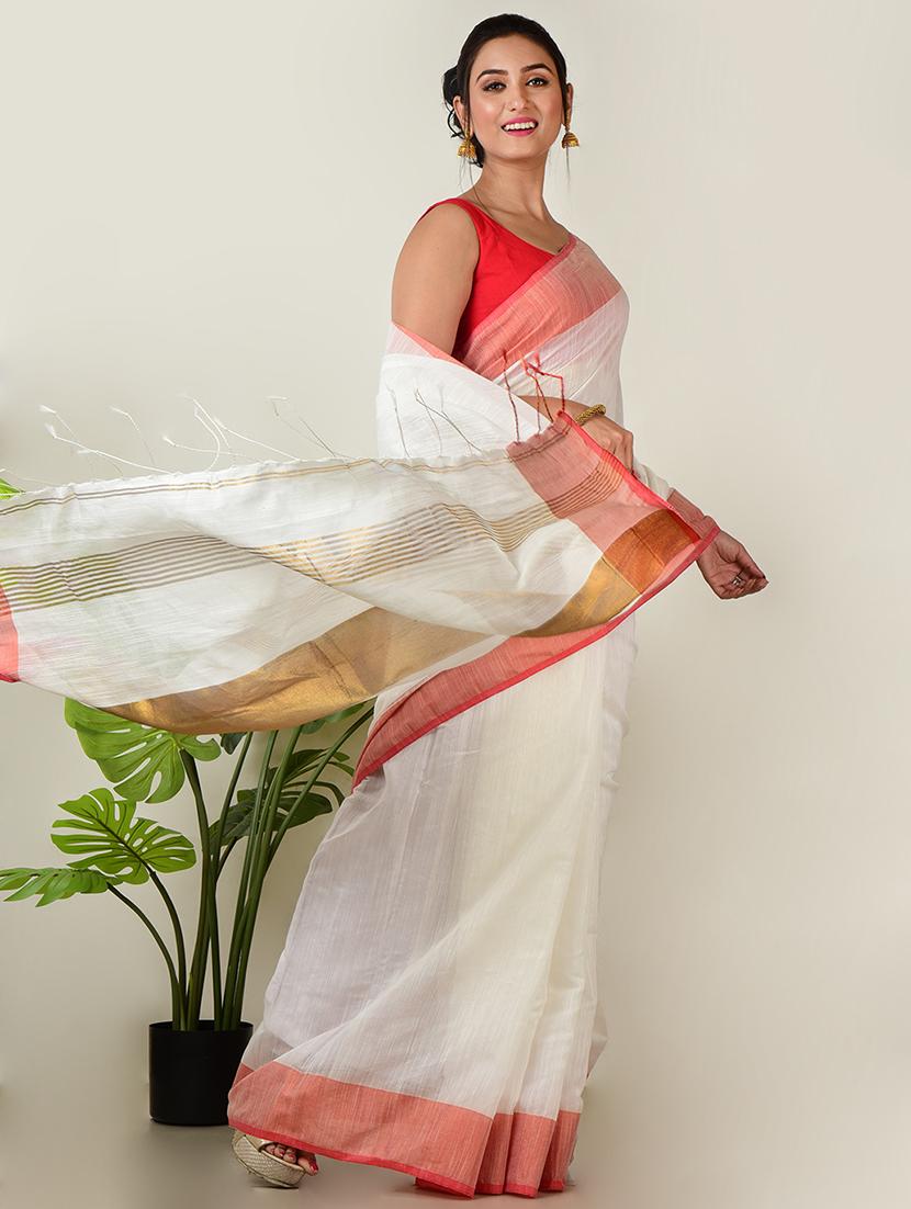 women solid with bordered saree with blouse - 21968638 - Standard Image - 3