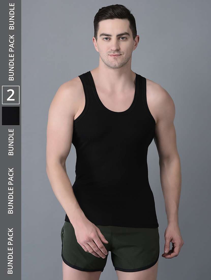men pack of 2 solid scoop neck vest